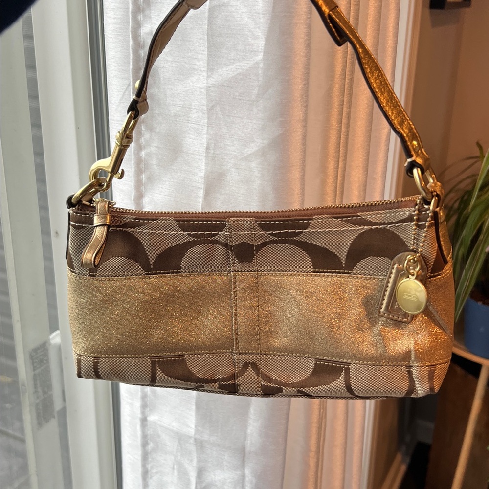 Coach Signature Stripe Mini Hobo Bag  metallic gold & sparkle accents  11096